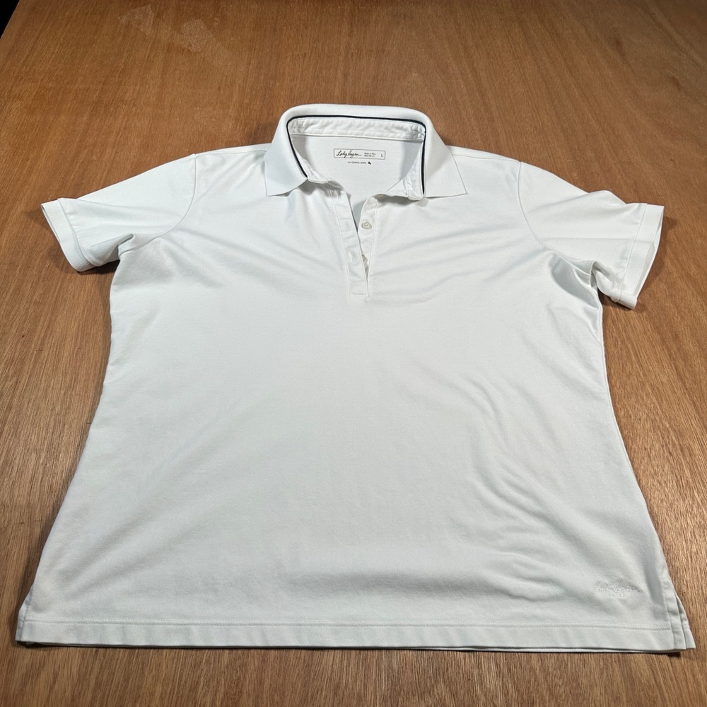 Lady Hagen Polo Shirt Women Large White Golf Hydro-Dri Pima Cotton Short Sleeve